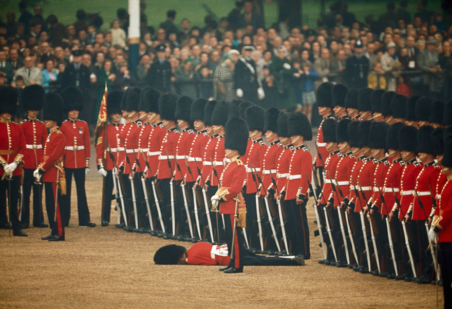 Irish Guards Remain At Attention After One Guardsman Faints In London, England, June 1966