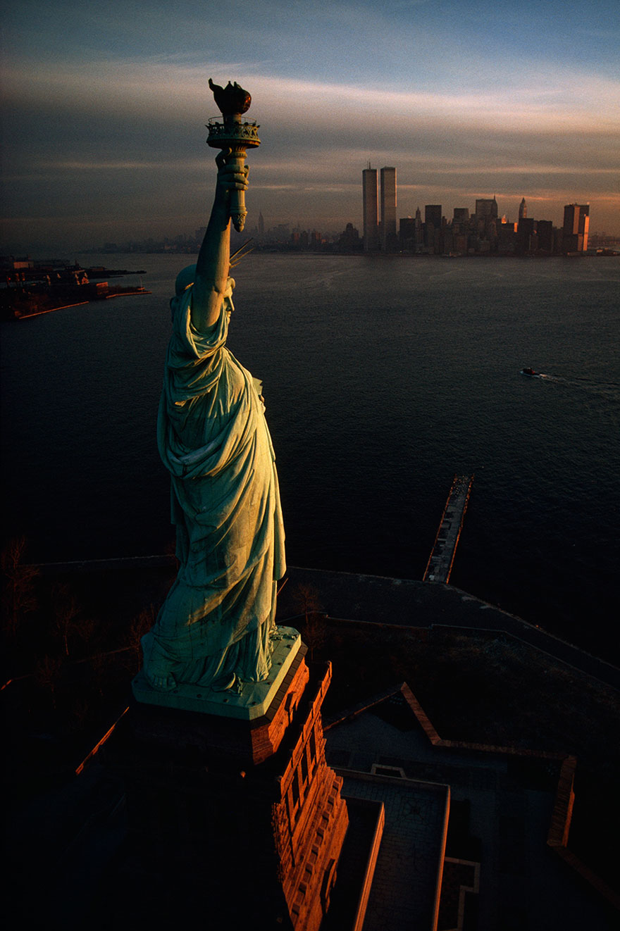 The Statue Of Liberty Hails Dawn Over New York Harbor In 1978