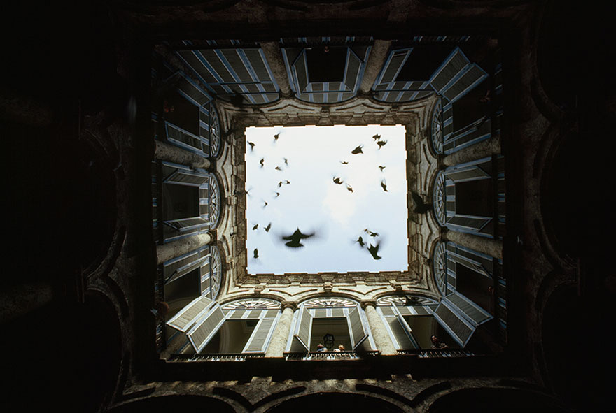 A Flock Of Birds Fly Up From An Enclosed Courtyard In Old Havana, December 1987