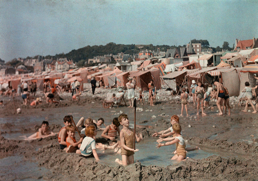 Children Play In Pool They Have Dug Out Of The Sand On The Beach In Le Havre, France, 1936