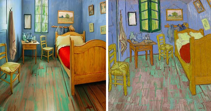 artists recreate van gogh's iconic bedroom and put it for