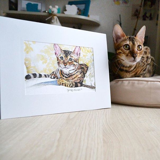 15 Painting Photo Portraits Of Bengal Cat Simba Sent For Free