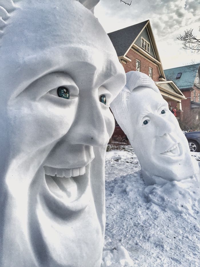 I Make 7-Feet Tall Snow Sculptures In My Front Yard