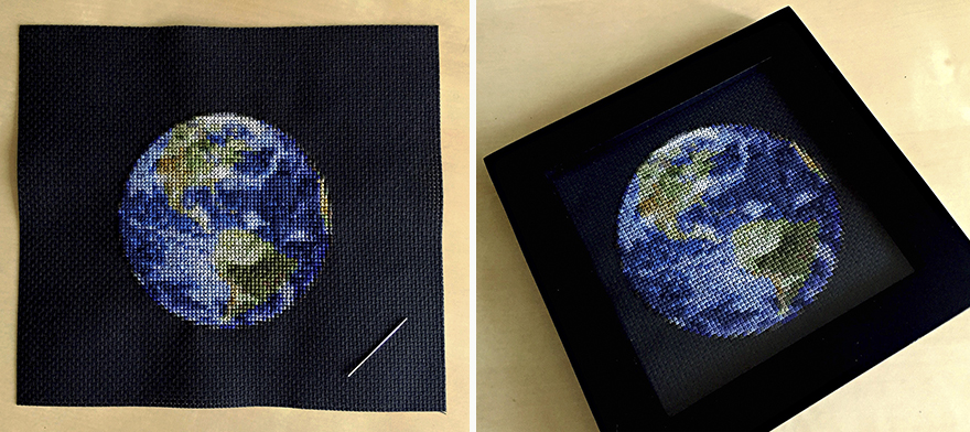 Earth Is The Latest Addition To My Solar System Cross-Stitch Project!