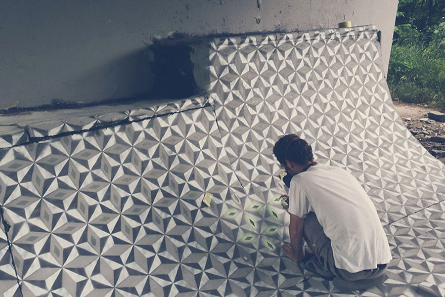 I Spray Paint Floors Of Abandoned Places With Colorful Tile Patterns