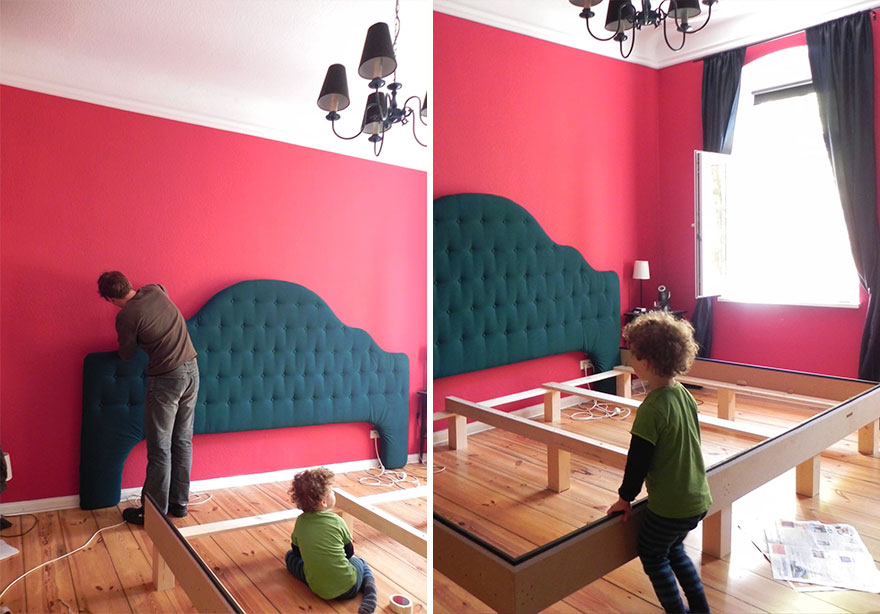 We Built A Huge Family Bed With A Diamond Tufted Headboard