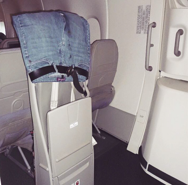 Let's Dry Those Pants Right Here, On Flight Attendant's Jump Seat