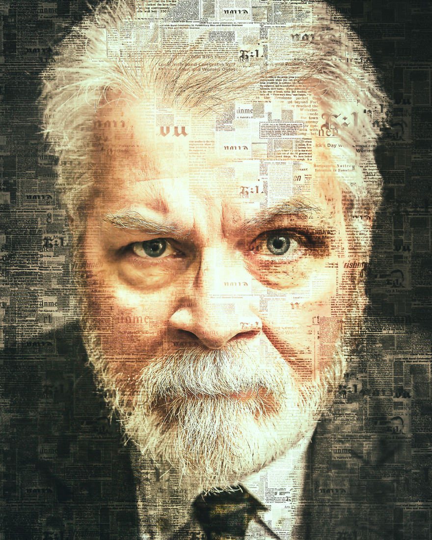 I Use Newspapers To Create Portraits That Depict Communication During WWII