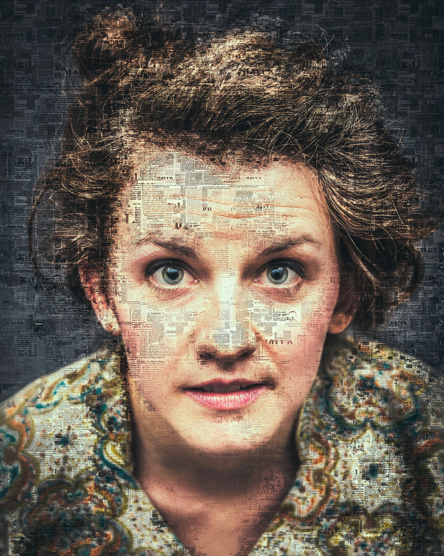 I Use Newspapers To Create Portraits That Depict Communication During WWII