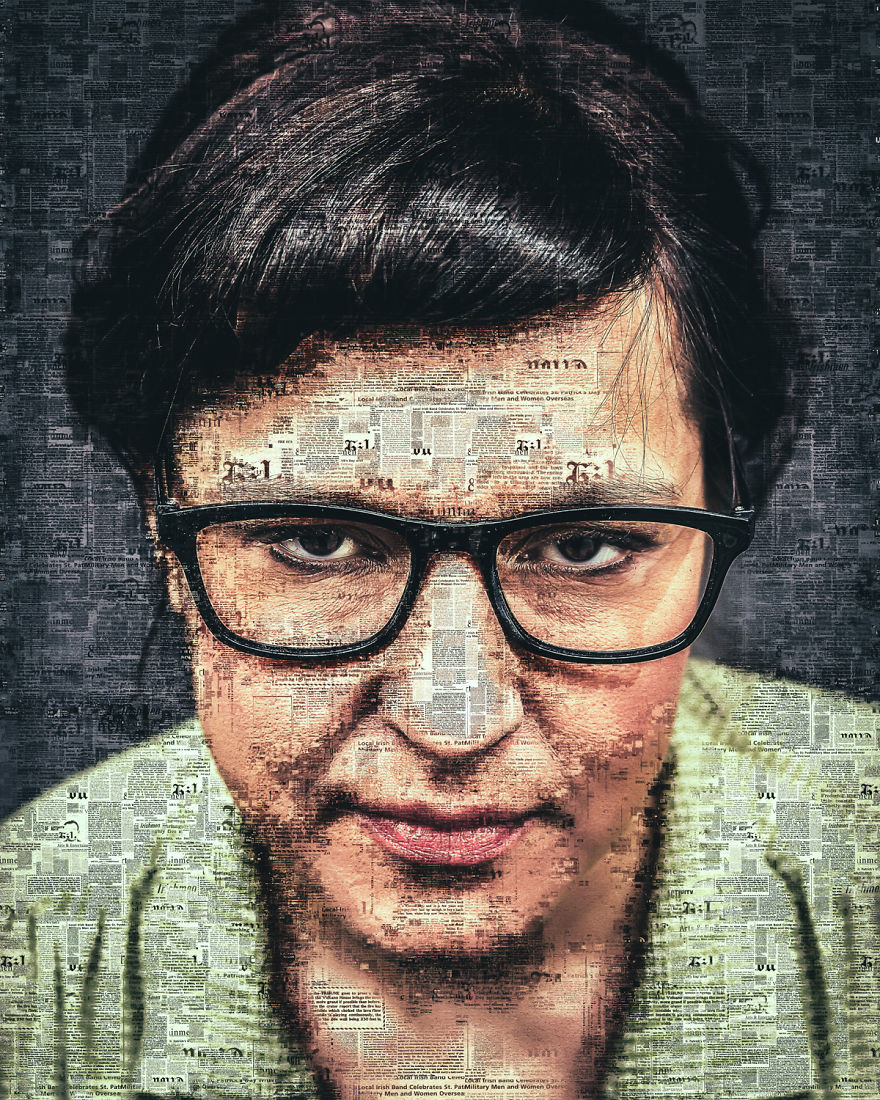 I Use Newspapers To Create Portraits That Depict Communication During WWII