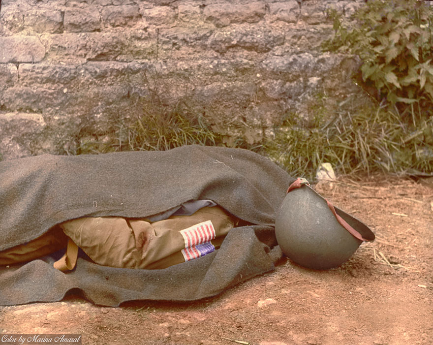Blanket Covered Body Of A Us Paratrooper Killed In