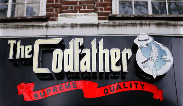 Fish and chips restaurant sign ‘The Codfather’