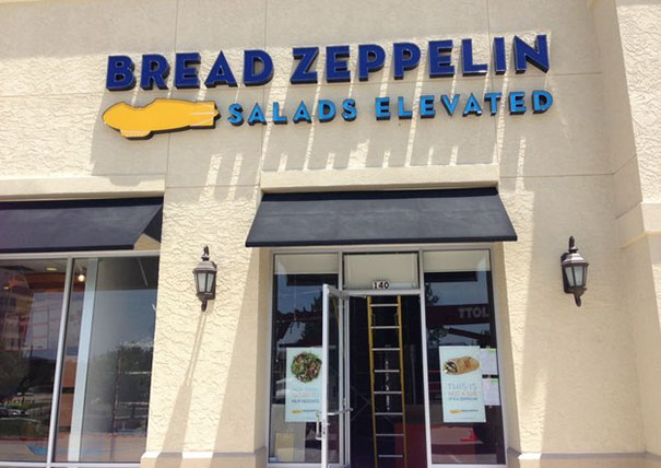 Salad shop sign ‘BREAD ZEPPELIN’