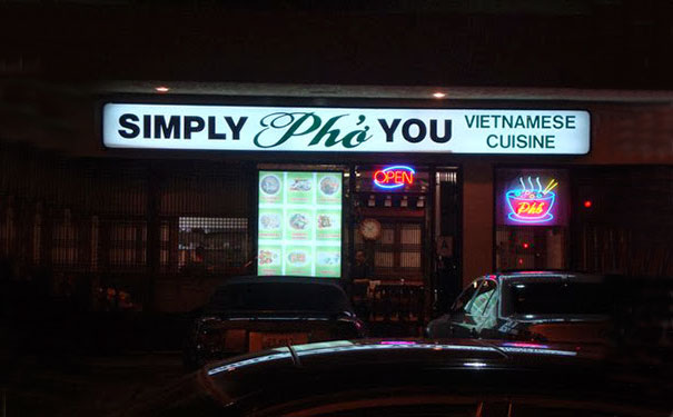 Vietnamese cuisine restaurant sign ‘SIMPLY Pho YOU’