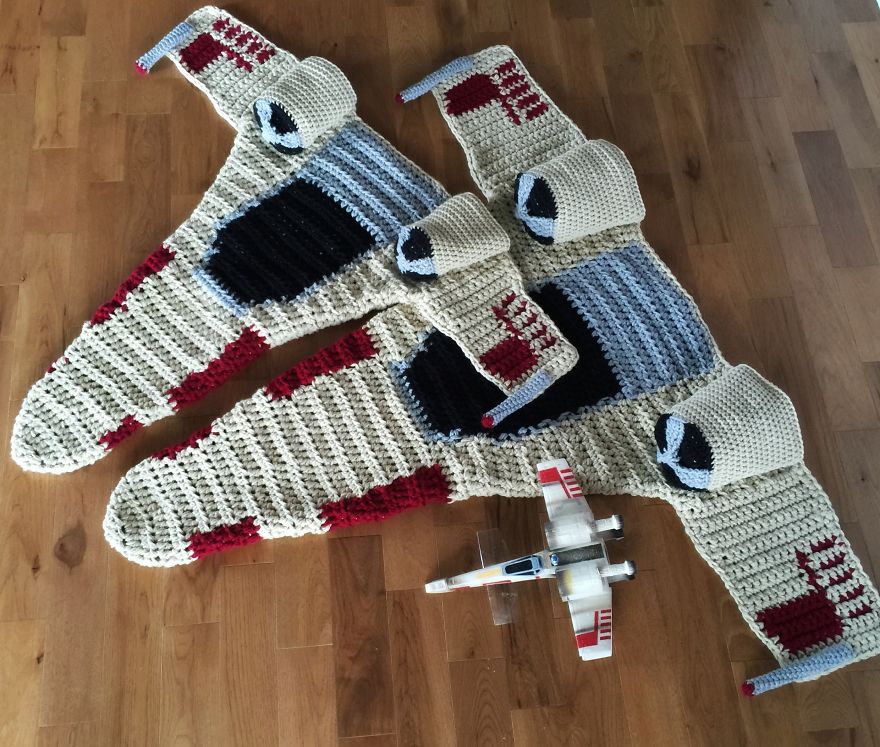 Crocheted X-Wing Starfighter Blanket That I Made To Keep The Force Warm