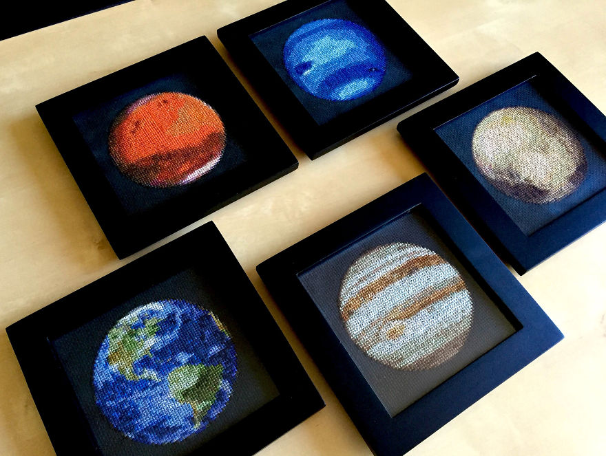 Earth Is The Latest Addition To My Solar System Cross-Stitch Project!