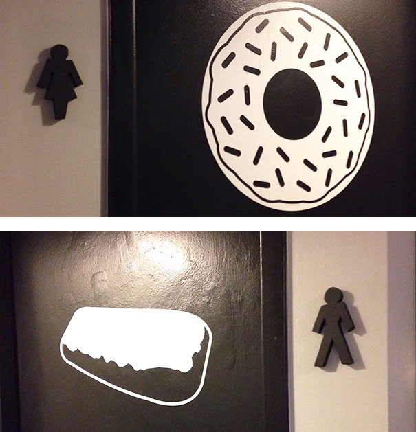 Clever Male/female Bathroom Signs At The Donut Shop
