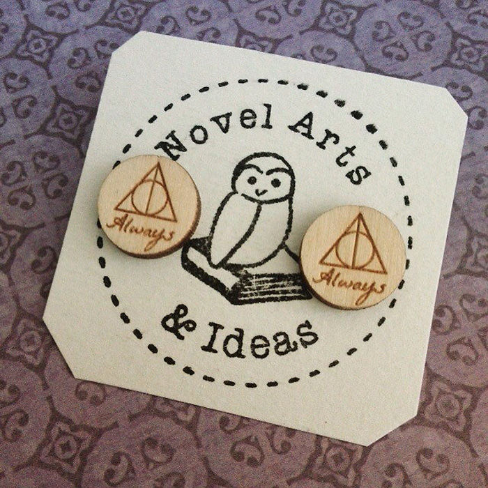 Harry Potter Deathly Hallows Wooden Stud Earrings