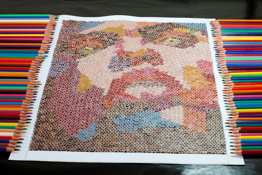 I Created A Unique Mosaic Made Of Colored Pencils