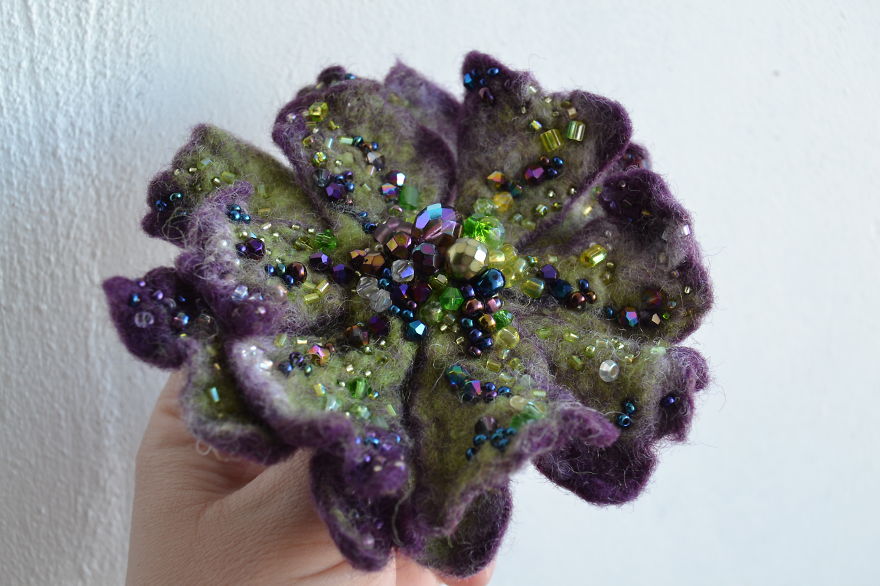 I Embroider Wool Felted Flowers With Beads To Turn Them Into Fairy Tales