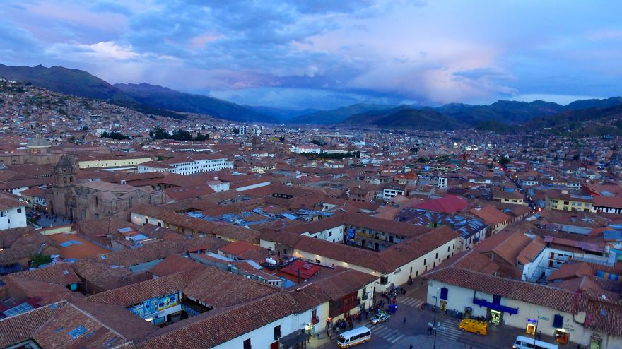 I Flew Over Plaza De Armas De Cuszo At Sunset Capturing A Different View Of This Beautiful City