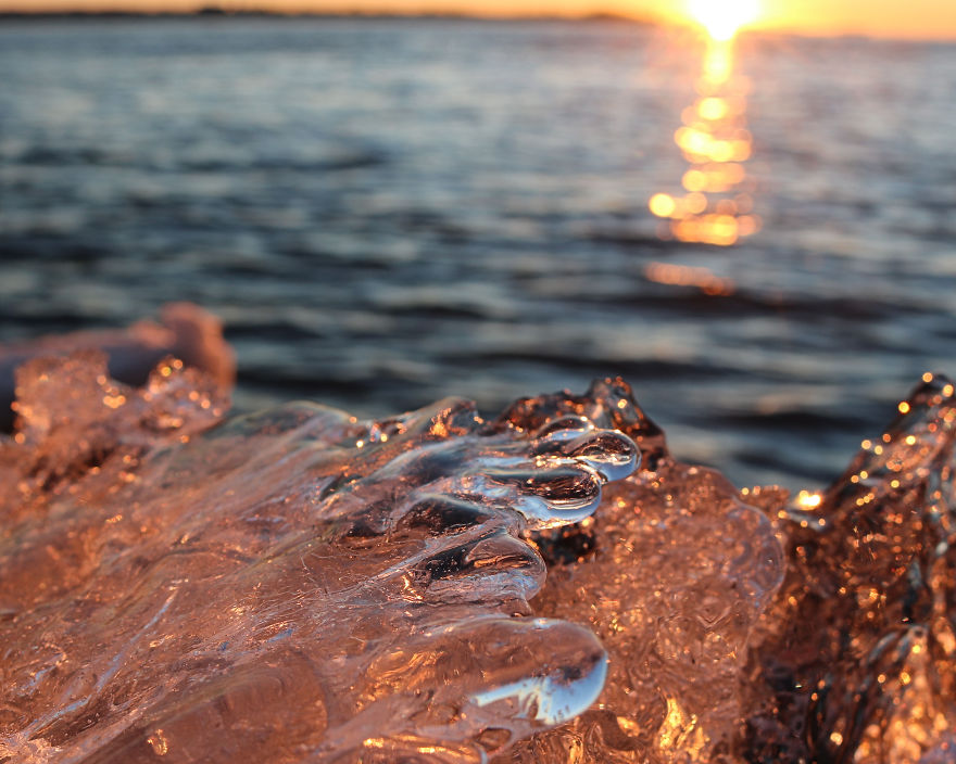Ice At Sunset: The Warm Colors Of Winter