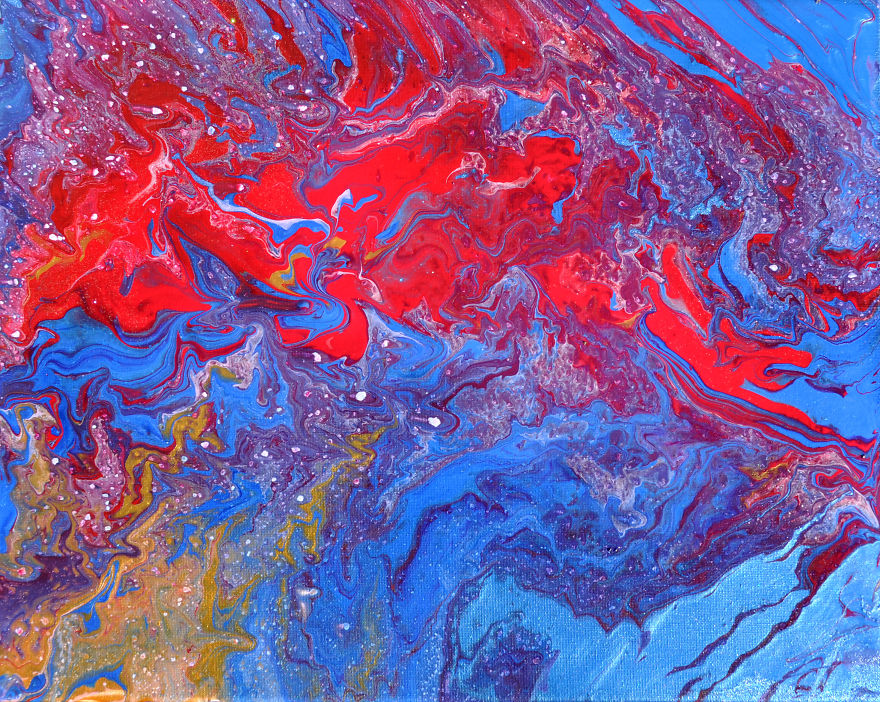 My 3-Year-Old Daughter Creates Paintings Of Galaxies Using Paint, Glitter And A Fork