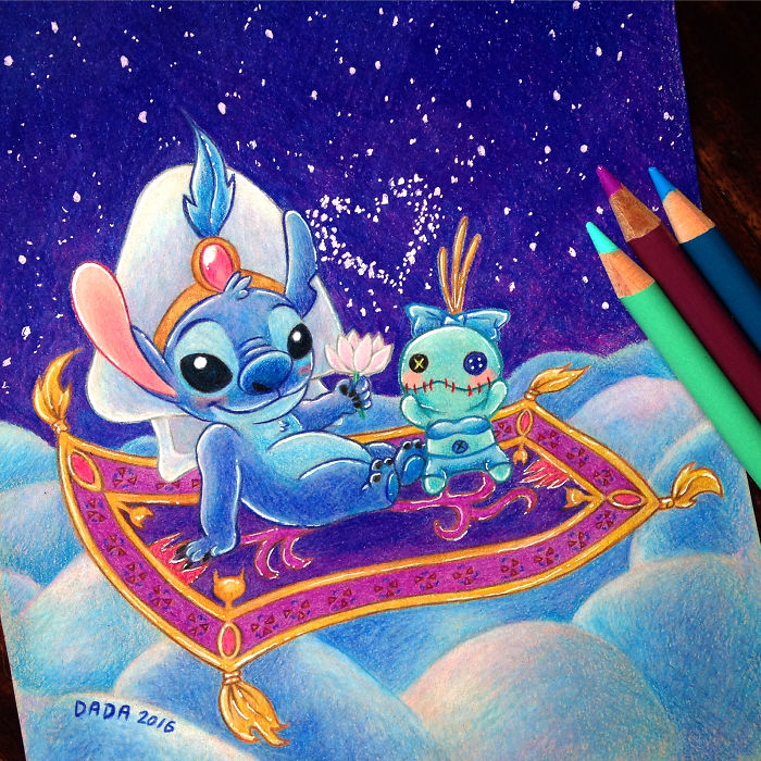 Stitch Invades Various Disney Movies In My Drawings