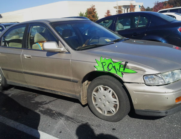 Saw This Car In The Mall Parking Lot. That's One Way To Fix A Dent