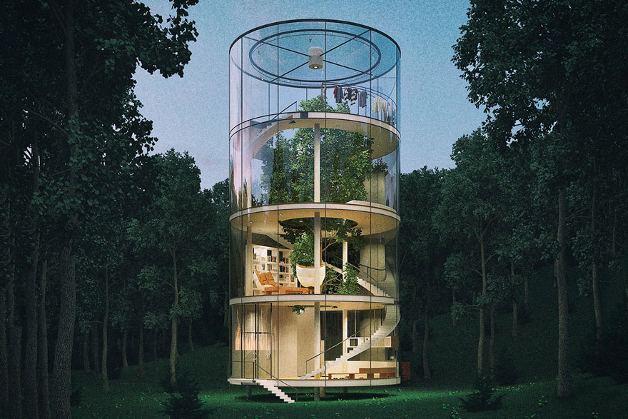 Stunning Tubular Glass House Built Around Tree