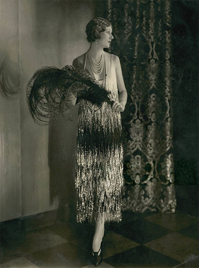 Alden Gay Wearing Pearls And A Gown Of Black And White Georgette Crepe By Chanel, 1924
