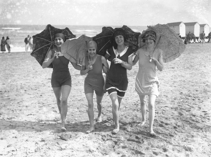 Four Bathing Belles Shading Themselves With Parasols On The Beach At Skegness, 1926
