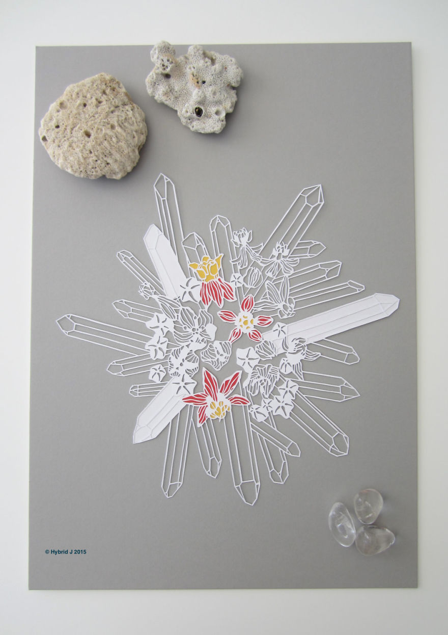 I Create Detailed Paper Cut Outs Of Flowers And Crystals