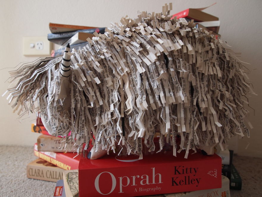 I Cut Old Books Into Hundreds Of Strips, Scales, And Curls, And Turn Them Into Animal Sculptures