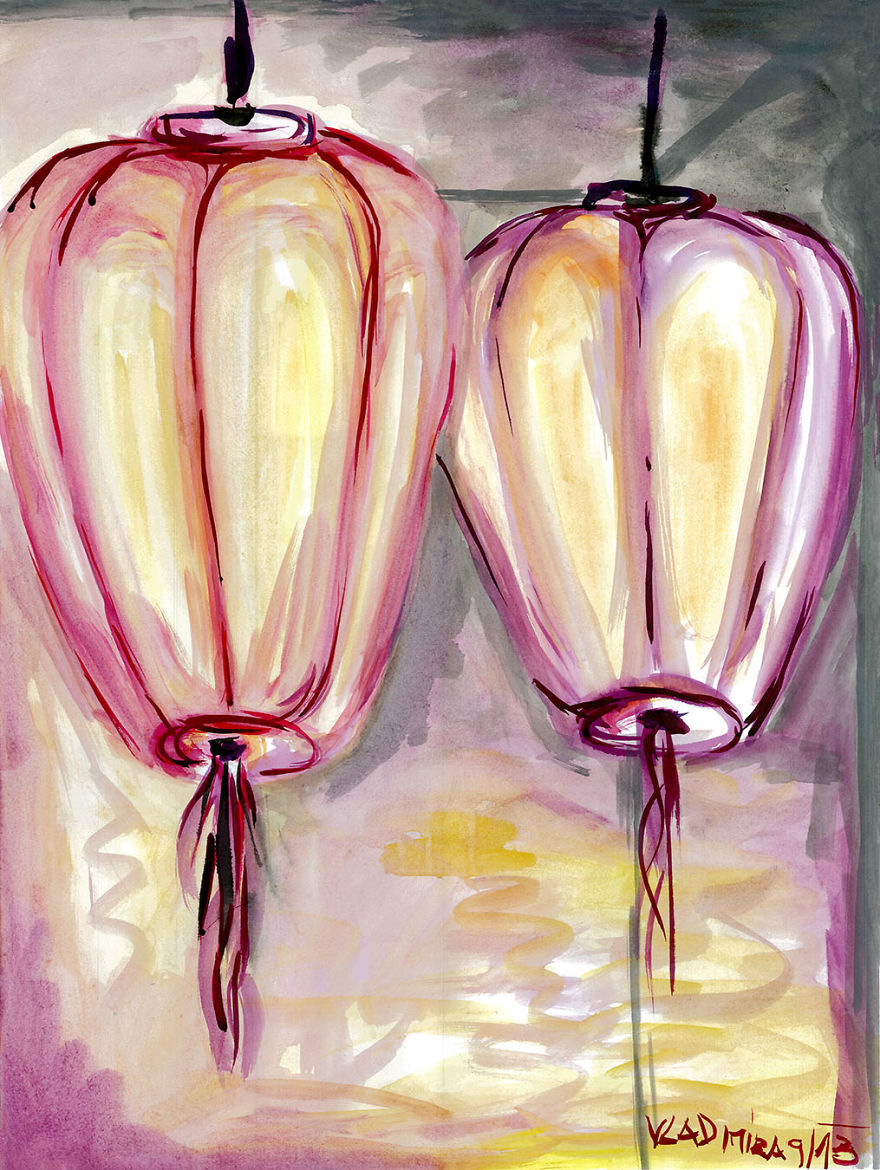 I Love Lampions. I Paint Them With Watercolors Or Ink, Or Both.