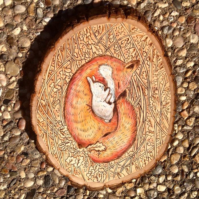 I Make Wood Burned Whimsical Art On Real Tree Slices