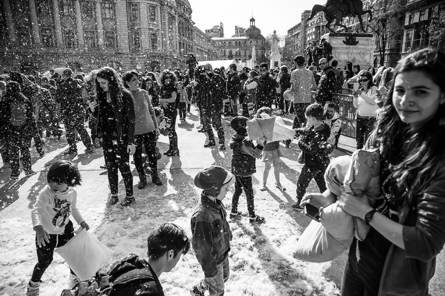 I Documented Moments Of The International Pillow Fight Day In Bucharest, Romania