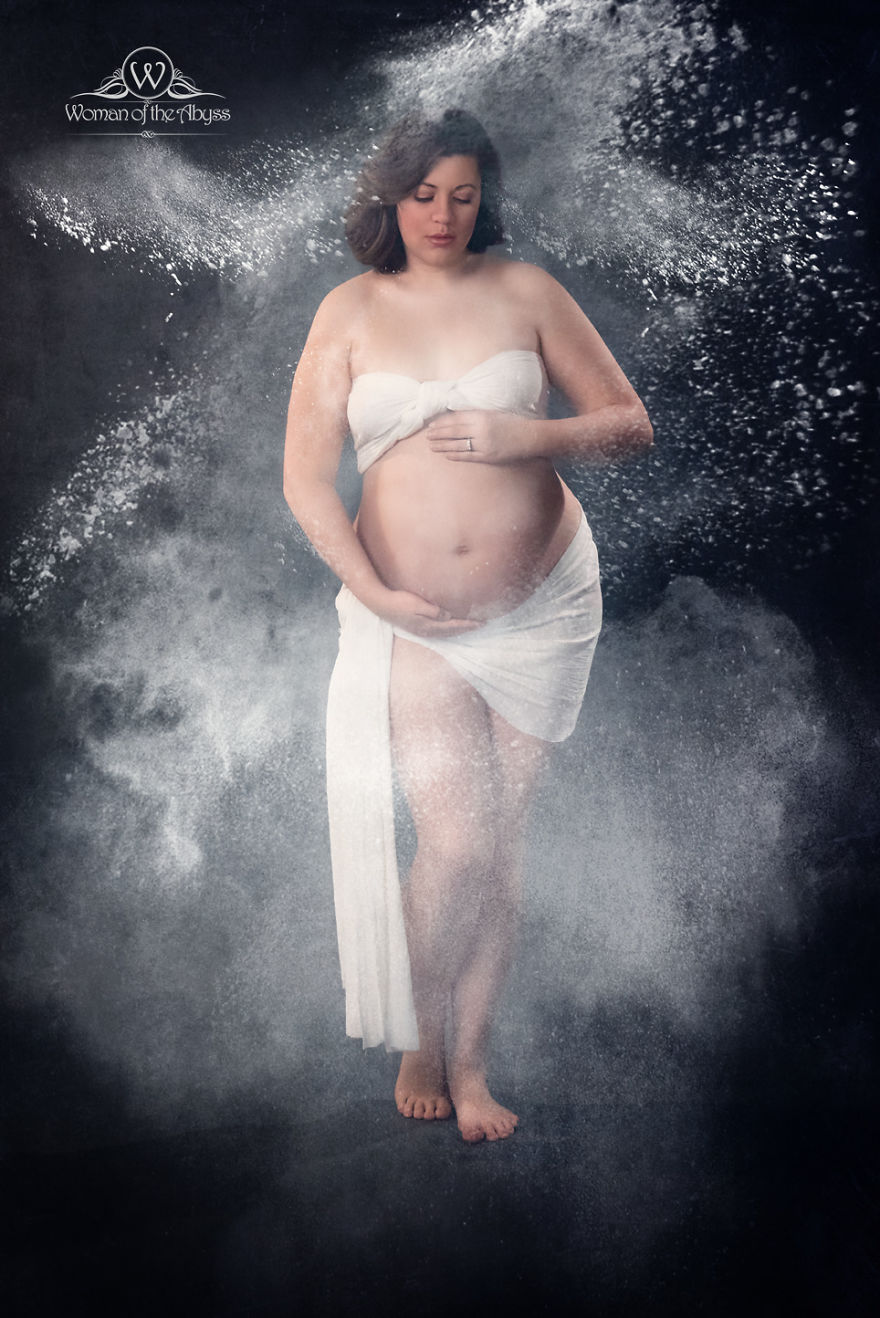 Creative Maternity Self-portraits Using Flour