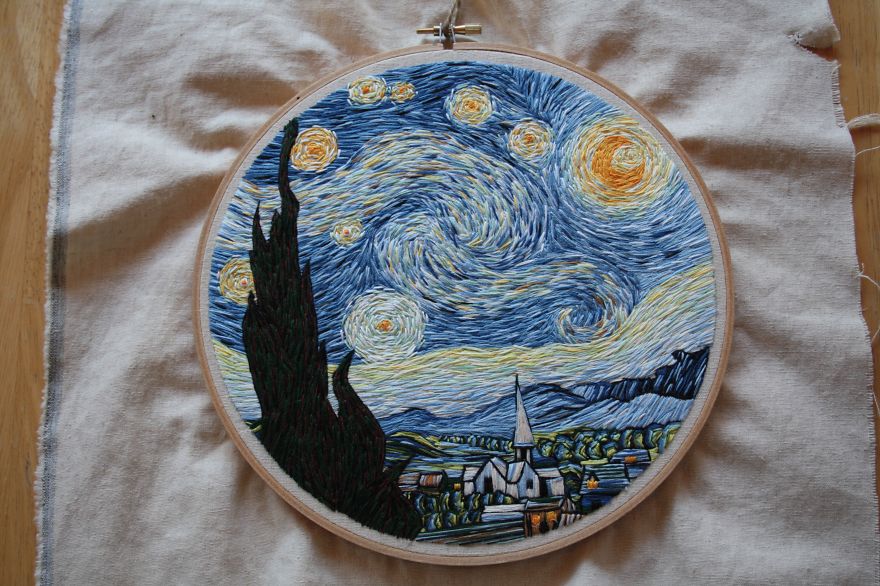 Artist Lauren Spark Recreated Van Gogh’s ‘starry Night’ Using Only Needle And Thread