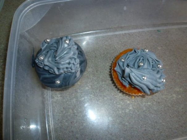 Icing Made Of Mayonnaise (left) With Black Colouring On Fairy Cakes