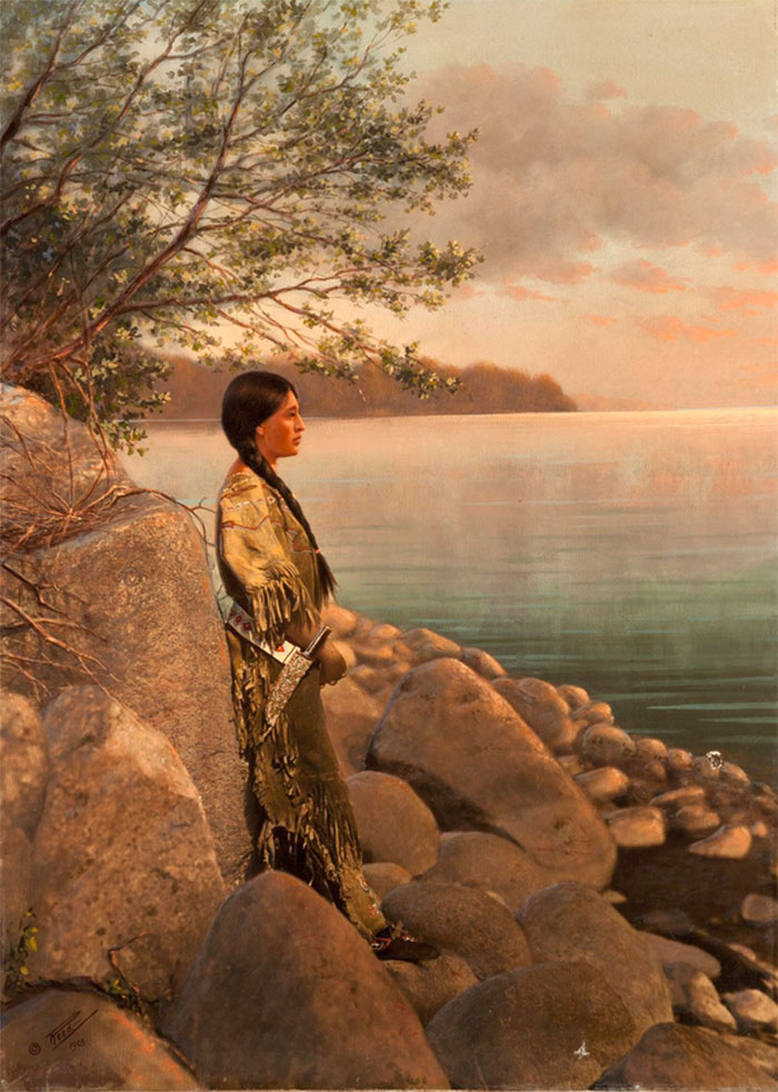 Handpainted Print Of A Young Woman By The River. Early 1900s. Photo By Roland W. Reed
