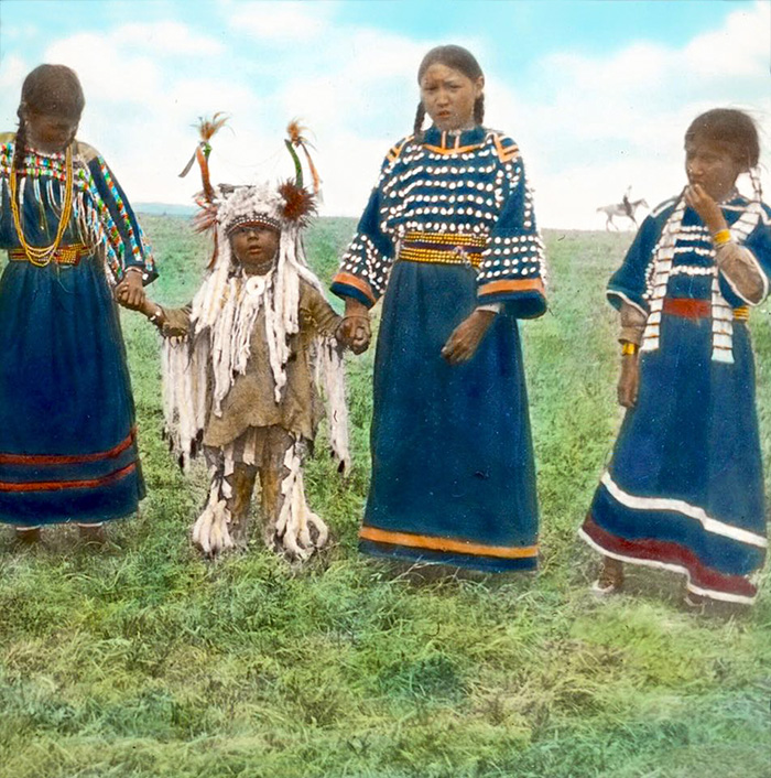 Blackfeet Children (including "sa-ko-uka-etsusin"). Montana. Early 1900s. Glass Lantern Slide B
