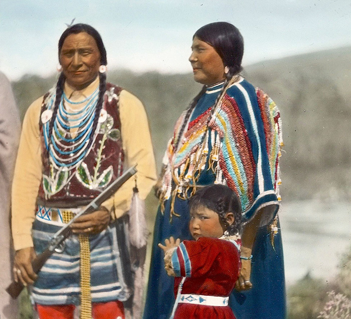 Blackfeet Family. Montana. Early 1900s. Glass Lantern Slide By Walter Mcclintock