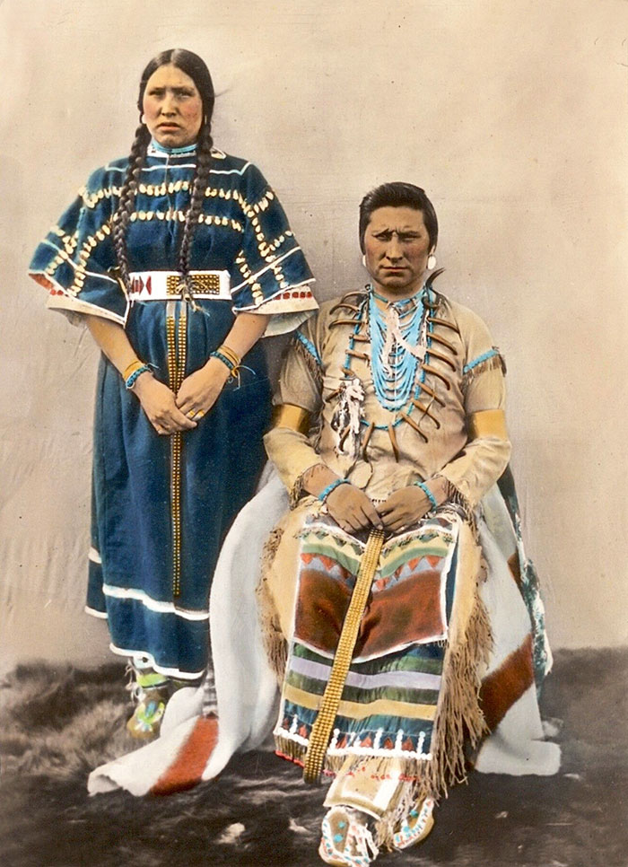 A Blackfoot Couple. Montana. Early 1900s. Glass Lantern Slide By Walter Mcclintock