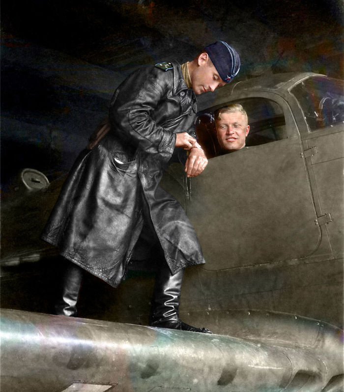 Captain Alexander G. Pronin And Major Sergei Stepanovich Bukhteyev Aboard A Plane, 1943