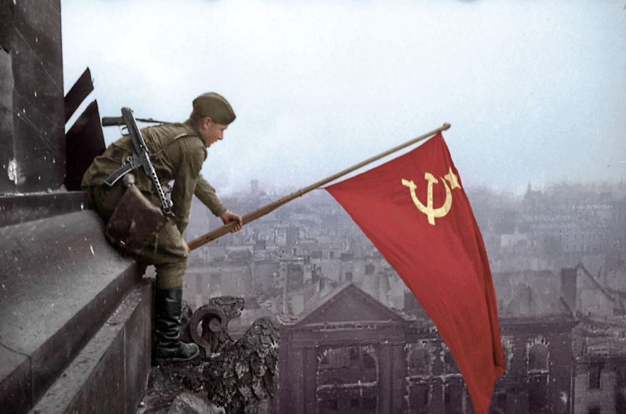 Soldier Waves A Soviet Flag, Berlin, 1945