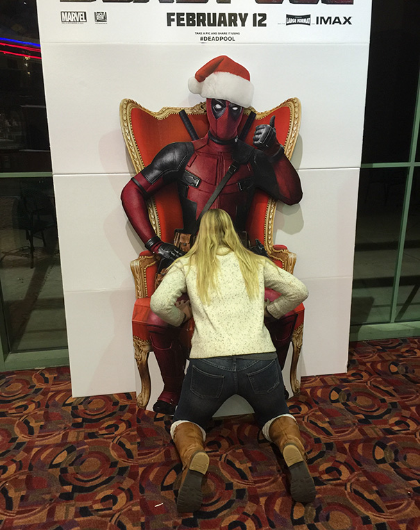 A Standee In The Movie Theater Said To Take A Pic In Deadpool's Lap. I Took It A Different Direction