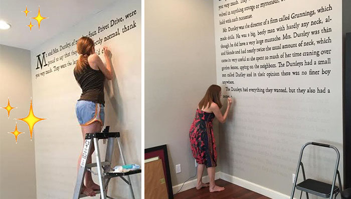 Harry Potter Fan Paints First Page Of “Sorcerer’s Stone” Onto Her Wall