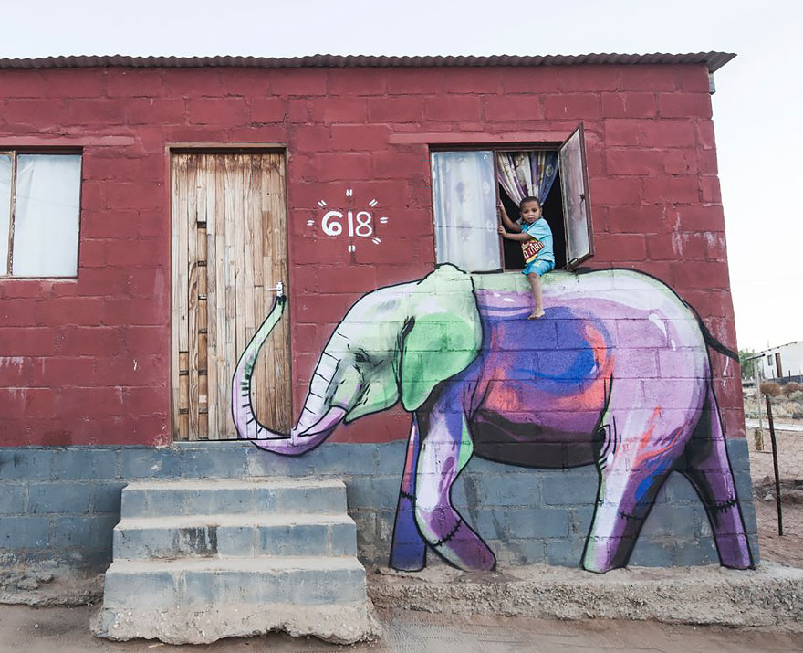 Elephant Street Art In South African Villages To Give People Hope (11+ Pics)