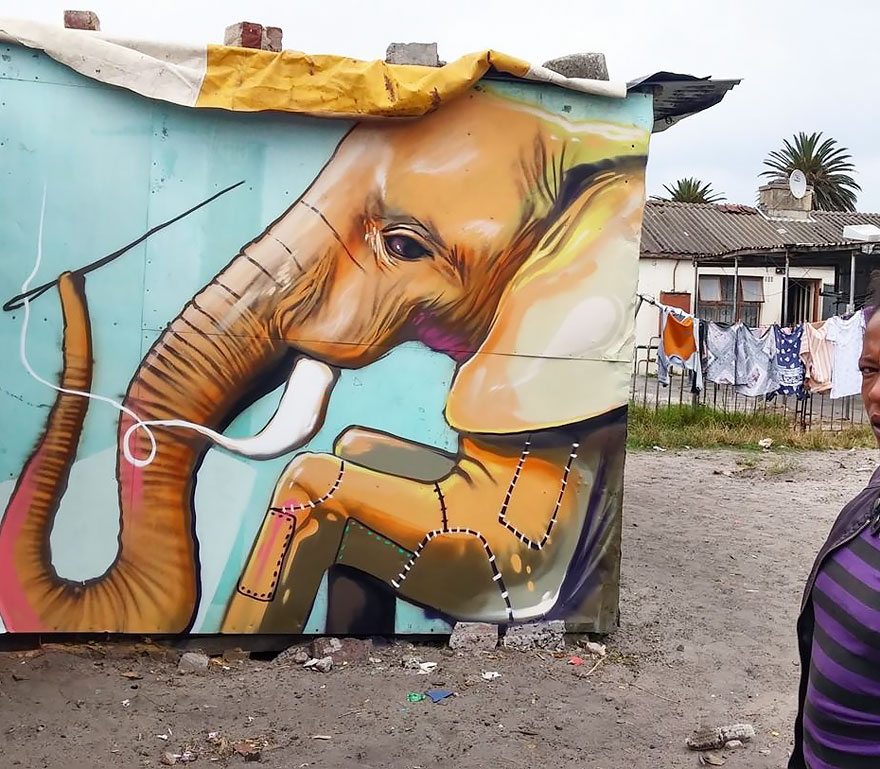 Elephant Street Art In South African Villages To Give People Hope (11+ Pics)